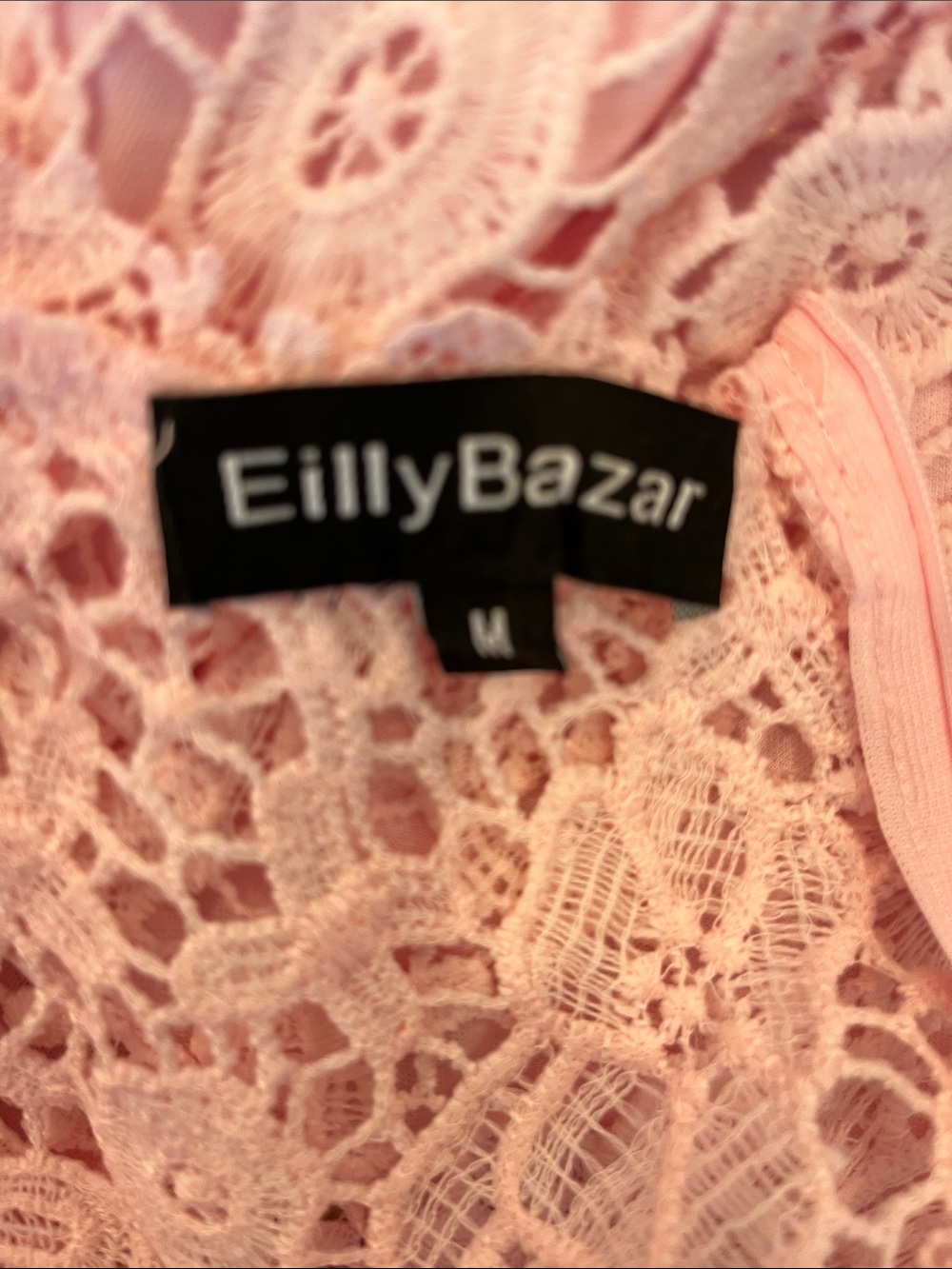 Eilly Bazar Sleeveless Baby Pink Lace Shift Dress - Elegant Floral Crochet - Picture 9 of 11